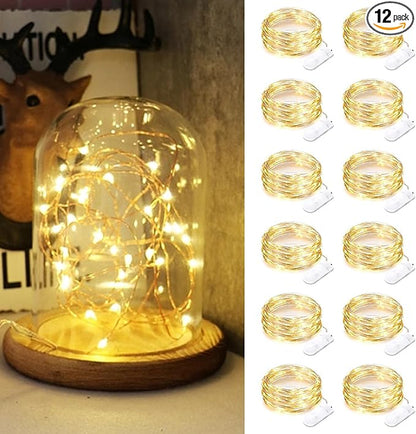 12 Pack Fairy Lights Battery Operated String Lights，7FT 20LED Waterproof Silver Wire Christmas Lights Outdoor,Firefly Mini Lights for Bedroom Party Birthday Wedding Indoor Decorations Home Decor