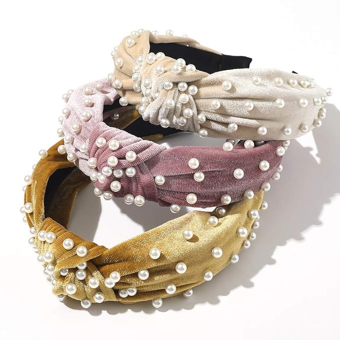 Ivyu Headbands Women Hair Head Bands - Accessories 4 Pcs Velvet Pearl Head Bands Cute Beauty Hairbands Fashion Girls Vintage Hair Boho Wide Bands For Workout GYM Yoga Running
