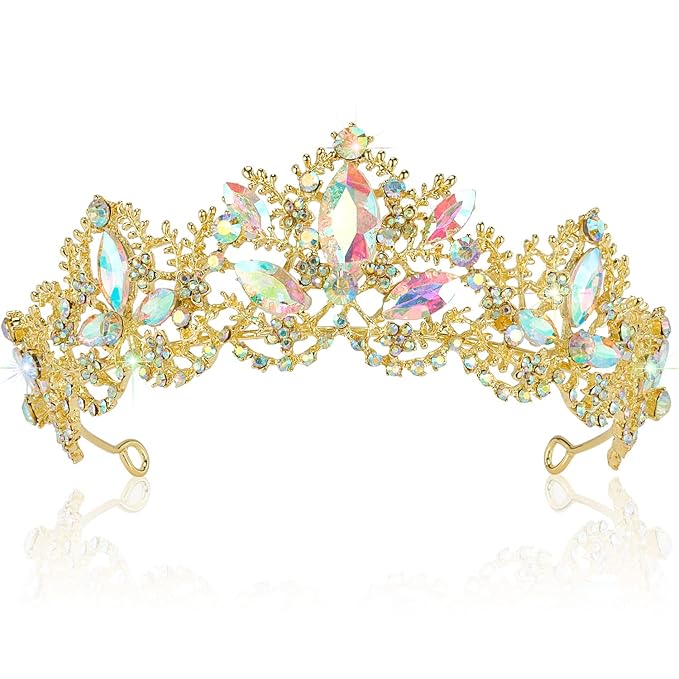 Gold Tiaras for Women Crystal Queen Crowns for Women Princess Tiara for Girls Rhinestones Hair Accessories for Halloween Costume Cosplay Birthday Party Prom Wedding Bride Bridal