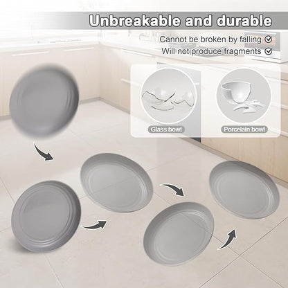 12 Pcs Unbreakable Deep Dessert Plates Set, 8 inch Reusable Plastic Wheat Straw Plates, Microwave and Dishwasher Safe Plate for Kitchen, Lightweight Plate for Dessert, BPA Free, White Gray