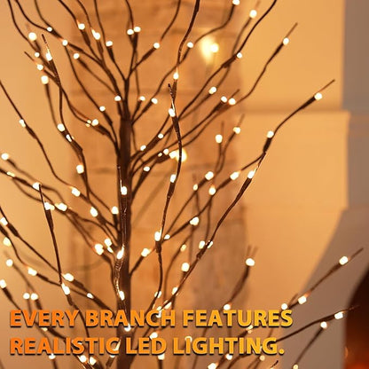 3ft & 5ft & 6ft Twinkling Twig Trees Set, with Warm White Lights, Indoor Outdoor Christmas & Wedding Decor(3 Sizes Pack)