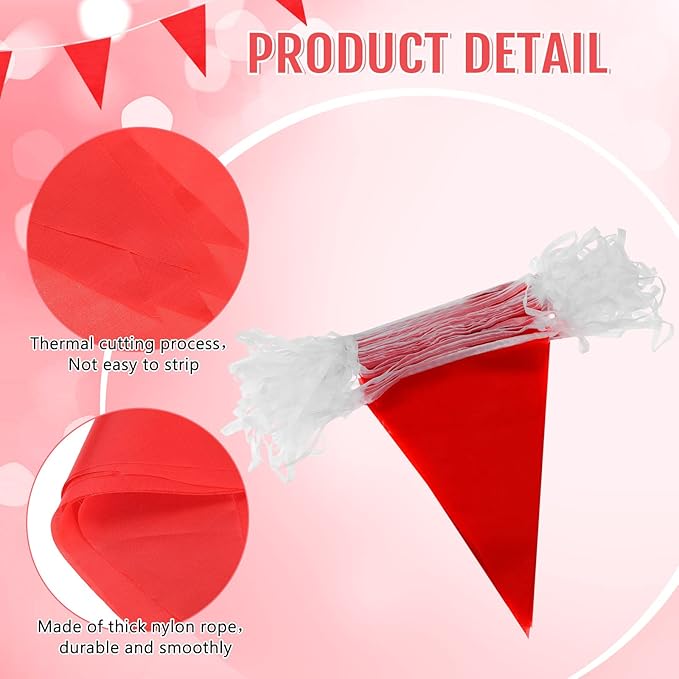 100 Feet Pennant Banners Flags 75 Solid String Triangle Flags for Grand Opening, Carnival Theme Birthday Party Decoration Outdoor Events Classroom Decoration (Red)