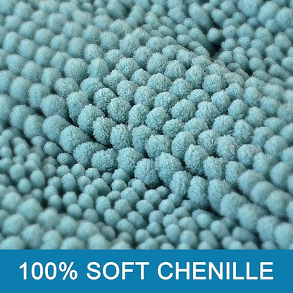 H.VERSAILTEX Bathroom Rugs Bath Rugs for Bathroom Non Slip Bath Mats Extra Thick Chenille Striped Rug 17" x 24" Absorbent Soft Shaggy Washable Dry Fast Bath Mats for Bath Room Floor - Aqua Haze