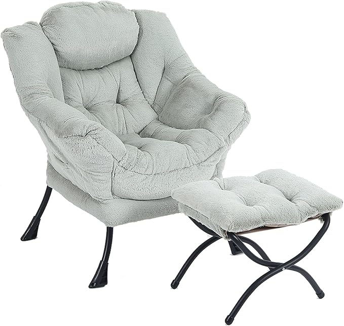 LITA Lazy Chair with Ottoman, Modern Accent Leisure Upholstered Sofa, Contemporary Lounge Reading Chair with Armrests and a Side Pocket for Living Room, Bedroom & Small Space