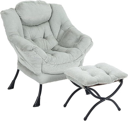 LITA Lazy Chair with Ottoman, Modern Accent Leisure Upholstered Sofa, Contemporary Lounge Reading Chair with Armrests and a Side Pocket for Living Room, Bedroom & Small Space