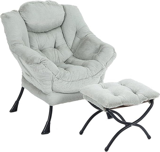 LITA Lazy Chair with Ottoman, Modern Accent Leisure Upholstered Sofa, Contemporary Lounge Reading Chair with Armrests and a Side Pocket for Living Room, Bedroom & Small Space