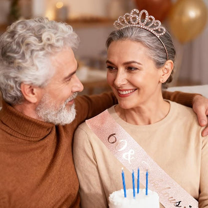 60th Birthday Decoration for Women, Rose Gold 60 & Fabulous Birthday Sash and Rhinestone Headband for Women's 60th Birthday Gifts Crown Tiara Party Decor
