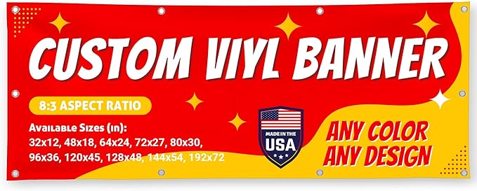 Custom Vinyl Banner with 150+ Sizes – Personalized Outdoor or Indoor Sign – Any Color & Design – Made in USA – Party, Business, Event Use