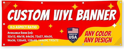 Custom Vinyl Banner with 150+ Sizes – Personalized Outdoor or Indoor Sign – Any Color & Design – Made in USA – Party, Business, Event Use