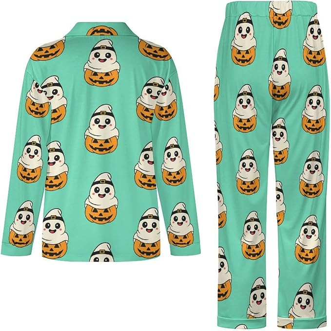 Lemons Leaves Ceramic Style Womens Pajama Set Long Sleeve Pajamas Top And Pants Soft Loungewear Pjs Sets