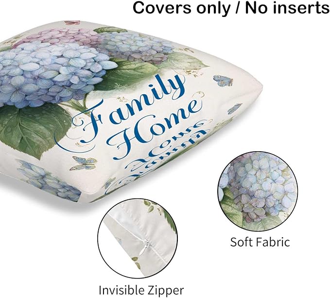 Hydrangea Throw Pillow Covers Set of 2 | 18x18 Inches Cushion Cases for Couch, Sofa, Bedroom and Living Room | Floral Pillowcases for Home Decoration
