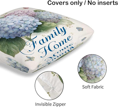 Hydrangea Throw Pillow Covers Set of 2 | 18x18 Inches Cushion Cases for Couch, Sofa, Bedroom and Living Room | Floral Pillowcases for Home Decoration