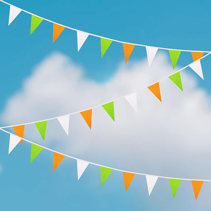 100 Ft White Green Orange Pennant Banner Flag, 60 Pcs String Hanging DIY Bunting Flags for Party, School, Birthday, Wedding, Carnival, Celebrations, Outdoor and Indoor Decorations (White Green Orange)