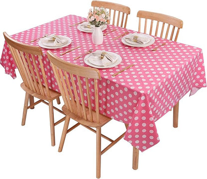 Kesfey 3 Packs Minnie Mouse Tablecloth 54 x 108 Inch Pink Polka Dot Table Cloths Disposable Plastic Pink Waterproof Picnic Table Covers Pink and White Dots Minnie Tablecover for Birthday Party