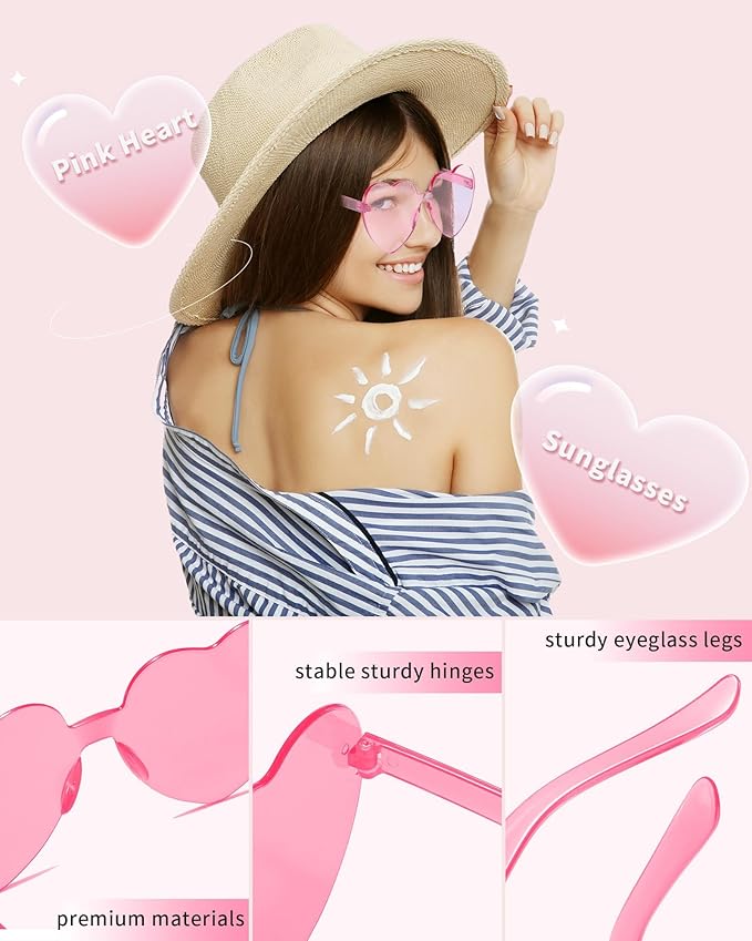 12 Pairs Heart Sunglasses for Women Bulk Transparent Pink Heart Shaped Sunglasses Bachelorette Party Glasses Fun Glasses for Party Favor to Add A Splash of Fun And Style
