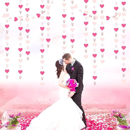 Hot-Pink Rose Gold Heart-Ring Garland - 52Ft Engagement Bachelorette Party Decorations Wedding Paper Streamers Banner, Galentines Proposal Decor Lasting Surprise