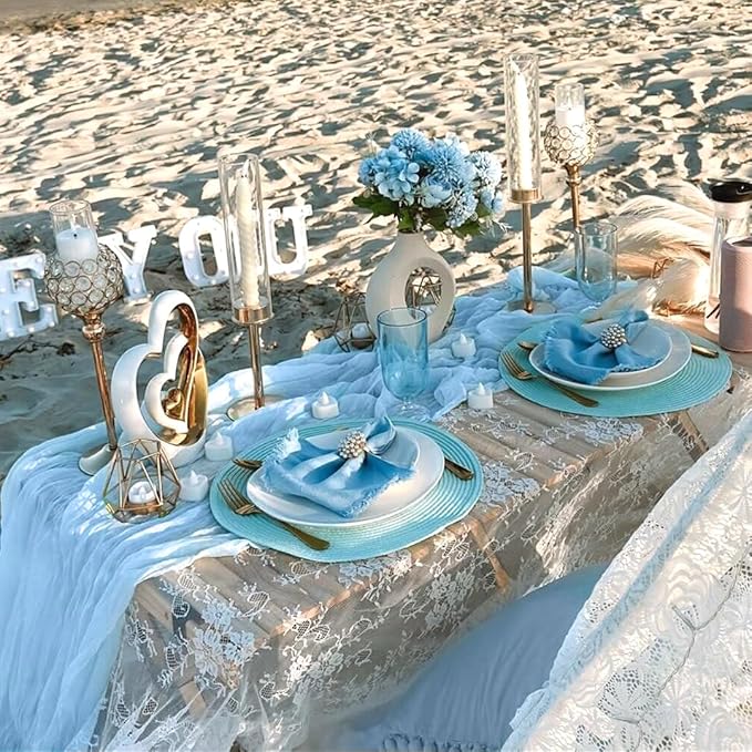 3 Pack Baby Blue Table Runner Boho Gauze Cheesecloth Table Runner 120 Inches Long Light Blue Cheese Cloth Runner for Wedding Bridal Baby Shower Birthday Party Thanksgiving Decor