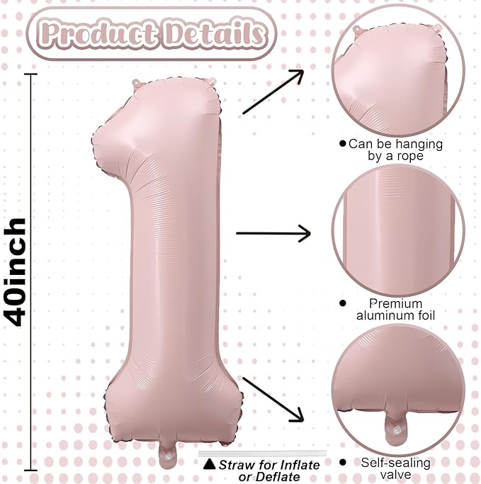 Pastel Pink Balloons Number 10, 40 Inch Foil Number 1 & 0 Balloons for 10 Year Old Birthday Decorations, Self Inflating Blush Dusty Pink Balloon for Girls 10th Birthday Party Anniversary Decorations