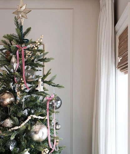 SIMISI RIBBON 24 Pcs Pink Velvet Christmas Tree Bows Door Garland Decor Vintage Wreath Bow (3/8'' Wide, 5 * 7 inch)