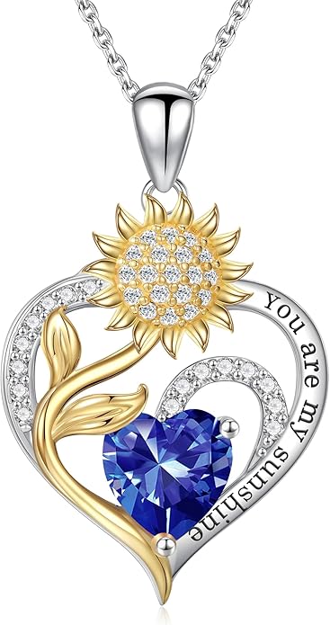 Iefil Christmas Gifts for Women Wife - Sunflower Birthstone Necklace for Women, Anniversary Birthday Gifts 925 Sterling Silver Heart Pendant You Are My Sunshine Jewelry for Girlfriend Mom Daughter