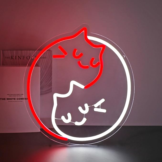 Cat Neon Sign, Neon Signs for Wall Decor Red White LED Light Up Signs Rome Decor for Bedroom Club Party Bar Shop USB Operated