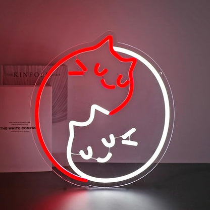 Cat Neon Sign, Neon Signs for Wall Decor Red White LED Light Up Signs Rome Decor for Bedroom Club Party Bar Shop USB Operated