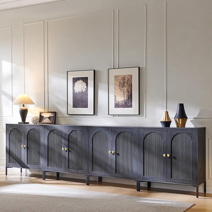 Modern Buffet Cabinet with Storage, 123.5" W Fluted Arched Sideboard Cabinet w/Adjustable Shelves, Wooden Modular Coffee Bar for Dining Room, Kitchen, Living Room, Entryway, Dark Grey