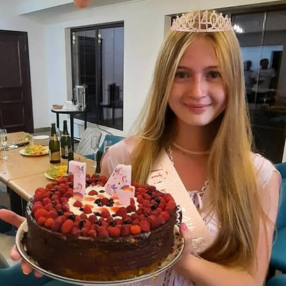 CIEHER 14th Birthday Crown and Sash for Girls, It's My 14 Bday Sash, 14th Birthday Decorations Rose Gold