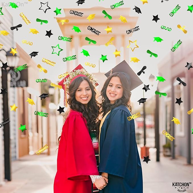 Katchon, Congrats Grad Confetti 2025 - Pack Of 1000 | Green And Gold Graduation Decorations 2025 | Graduation Confetti | Grad Table Decorations 2025