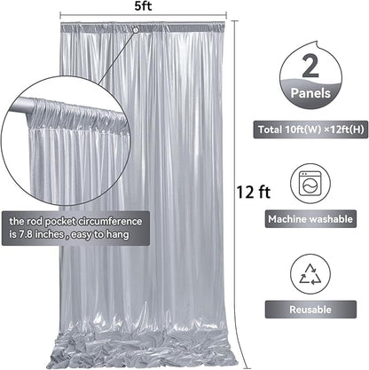 10x12ft Silver Sequin Backdrop Curtain Panels for Parties, Wrinkle Free Glitter Photo Backdrop Drapes 2 Panels 5x12FT Shimmer Back Drop Cloth for Wedding Birthday Christmas Photography Background
