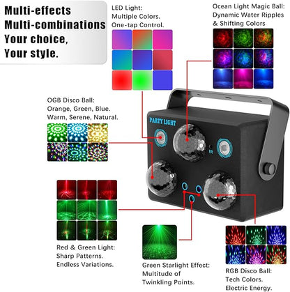 Party Disco DJ Light, Star Projector Night Light Stage Strobe Lights Disco Ball Lights Ocean Light Sound Activated with Remote Control for Parties Club Holiday Christmas Birthday Wedding Home Decor