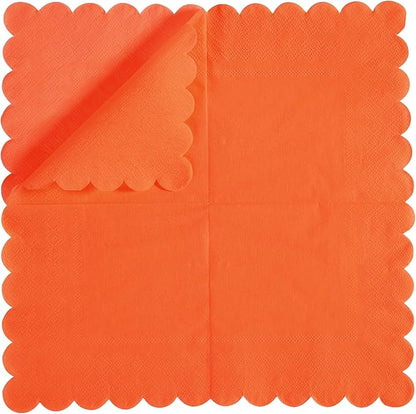 200 Pack Cocktail Napkin 2-Ply Scalloped Edged Dessert Napkins Folded 5 x 5 Inches Disposable Napkins for Dinner Wedding Birthday Party Bridal Anniversary Reception Event (Orange)
