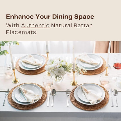 2-Pack Rattan Placemats - 13-inch Round Placemats (Honey Brown) - Woven Place Mats, Round Table Mats - Wicker Chargers for Dinner Plates, Plate Chargers Boho - Rattan Decor, Kitchen Table Decor