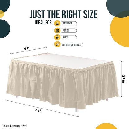 Exquisite Ruffle Table Skirt Ivory 2 Pack 14 Ft Long Table Skirts for Rectangle Tables 6ft Plus or Round Tables Skirts with Adhesive Strip for Gender Reveal Decor & Happy Birthday Parties