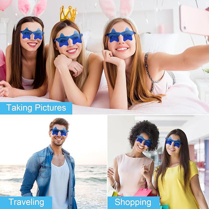 10/20/30/40 Pack Star Sunglasses Rimless Transparent Pentagram Shaped Sunglasses Bulk Party Favor Glasses for Women (20, Royal Blue)