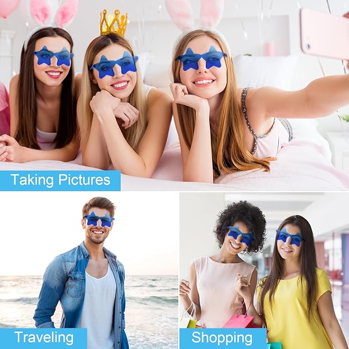 10/20/30/40 Pack Star Sunglasses Rimless Transparent Pentagram Shaped Sunglasses Bulk Party Favor Glasses for Women (10, Royal Blue)