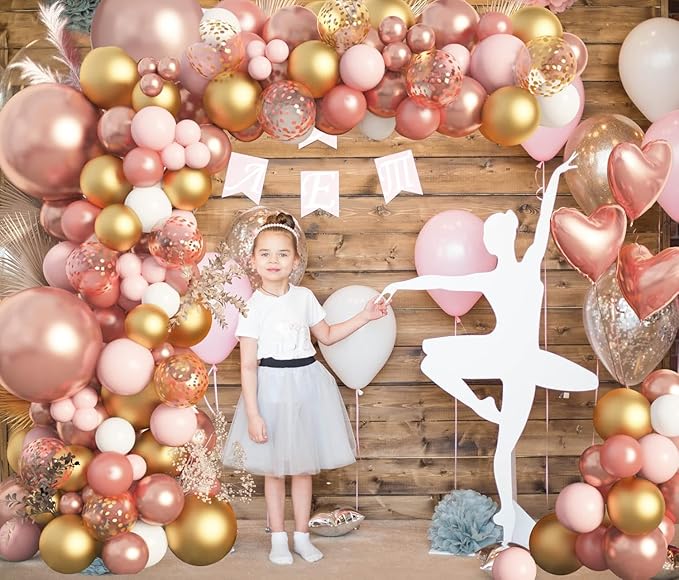 Amandir Rose Gold Balloons Garland Arch Kit, 150pcs Rose Gold Pink White Gold Confetti Latex Balloons for Bridal Wedding Birthday Girl Baby Shower Graduation Bachelorette Party Decorations