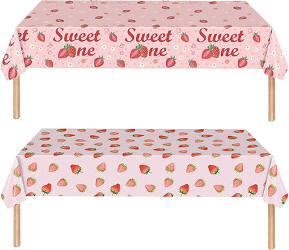 2 Pack Strawberry Tablecloths Plastic 54 X 108Inch, Strawberry Birthday Decorations Table Cloth Disposable Sweet One Table Covers for Baby Shower Birthday Party Supplies