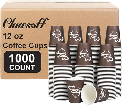 1000 Count 12 oz Paper Coffee Cups, Disposable Drinking Cups for Hot or Cold Beverage, 12 ounce Brown Coffee Cups for Party, Business, Travel, Picnic