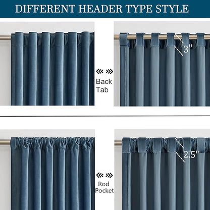 PRIMROSE Velvet Curtains 72 inch Long for Living Room,Set of 2 Panels Stone Grayish Blue Blackout Rod Pocket Back Tab Window Treatment Room Darkening Heavy Decorative Curtains Drapes for Bedroom