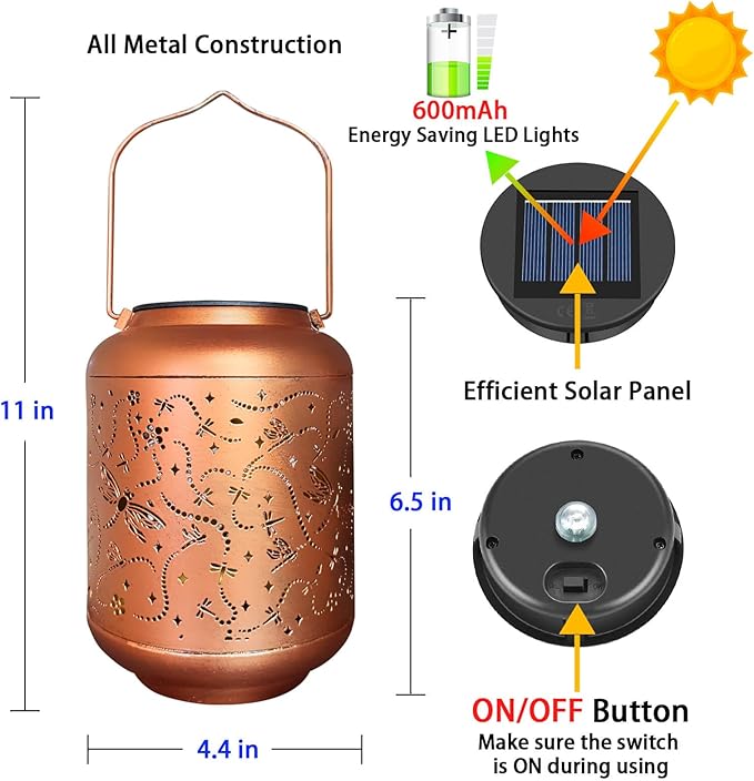 Solar Lanterns Outdoor Waterproof, Dragonfly Hanging Solar Powered Lantern, Hollowed-Out Metal Decor Lantern, LED Decorative Garden Light - Outdoor Garden Decoration for Patio, Yard, Pathway, Lawn