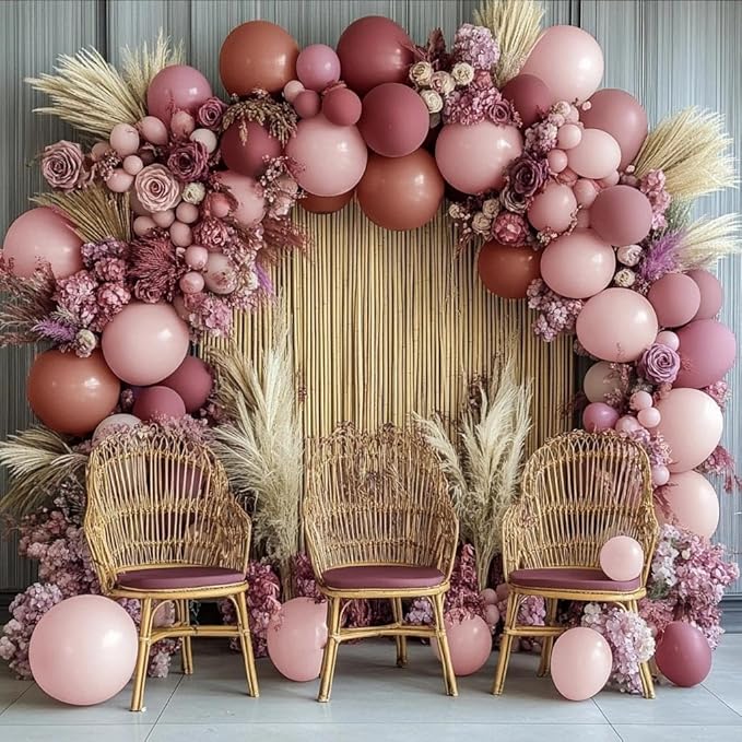 Dusty Rose Pink Balloon Garland Arch - Double Stuffed Dark Pink Balloons For Boho Birthday Baby Shower Thanksgiving Bridal Shower Wedding Party Decorations