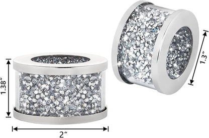 Silver Diamond Napkin Ring Glass Framed, Crystal Dinning Cloth Rings Set of 4 Piece, Glam Serviette Buckle Cloth Holder Sparkle Bling Crushed Diamond Table Decor Accessories