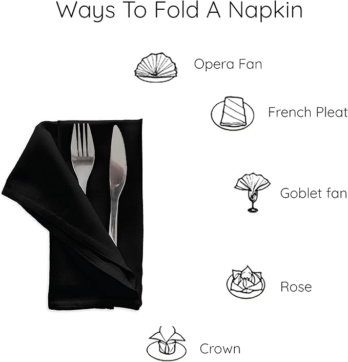 Encasa XO Jet Black Cloth Napkins Set of 12, 17"x17" | Solid Color Cotton Dinner Napkins | Washable & Reusable Napkins for Dining Table Fall Decoration, Holiday & Christmas Festivals