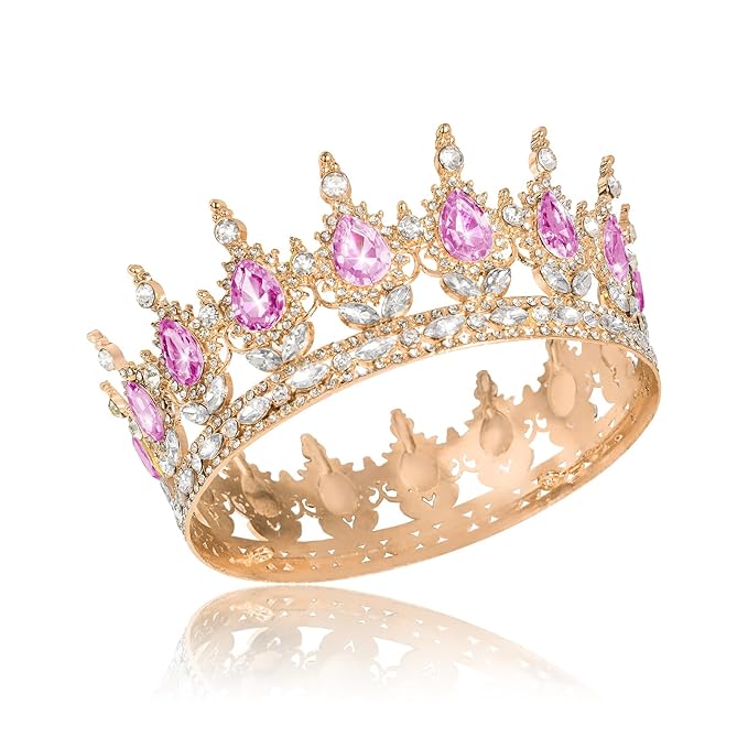 Onedor Pink Queen Crown for Women Crystal Rhinestone Wedding Tiara Princess Crown Cake Topper Large Rose Gold Corona para Pastel de Mujer for Birthday, Prom, Pageant, or Bridal Hair Accessories