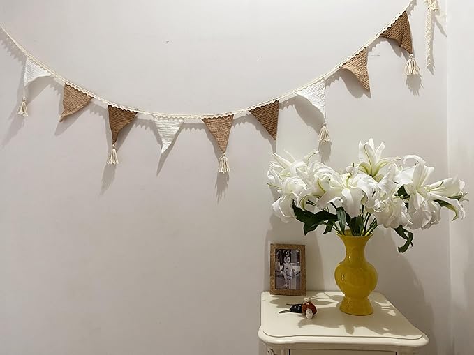 Multicolor Pennant Banner Flags, Boho Weddings Boho Birthday Party Decorations Light Brown Fabric, Wall Christmas Tree Decoration 9 Flags Helloween Day Christmas Party Nursery Playroom Decor
