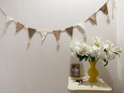Multicolor Pennant Banner Flags, Boho Weddings Boho Birthday Party Decorations Light Brown Fabric, Wall Christmas Tree Decoration 9 Flags Helloween Day Christmas Party Nursery Playroom Decor