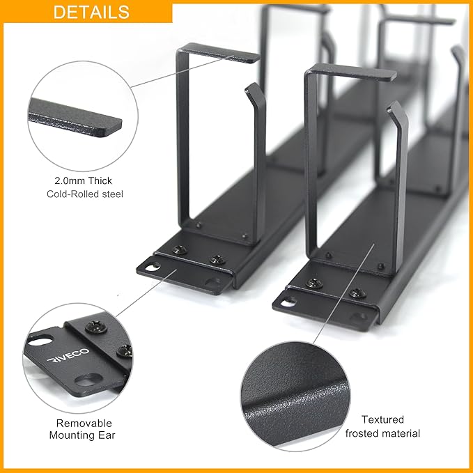 RIVECO 2PCS 1U Cable Management for Rack & Server Cabinet, Network Cord Wire Managing 19” Rack Mount 4 D-Rings Large Capacity