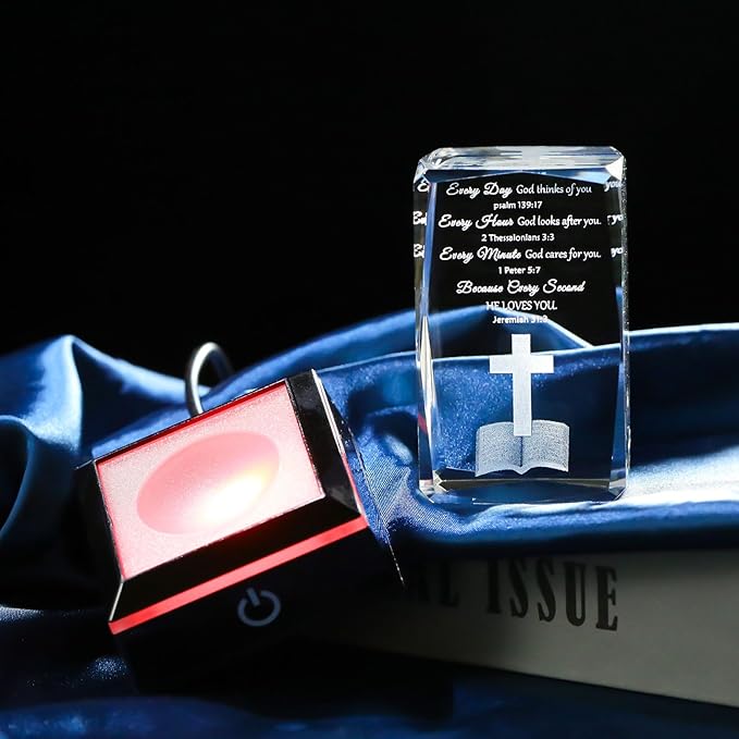 Movdyka 3D Crystal Christian Gifts for Women Men Inspirational Bible Verse Religious Keepsake with Colorful LED Night Light, Encouragement Spiritual Gifts for Women on Birthday Christmas