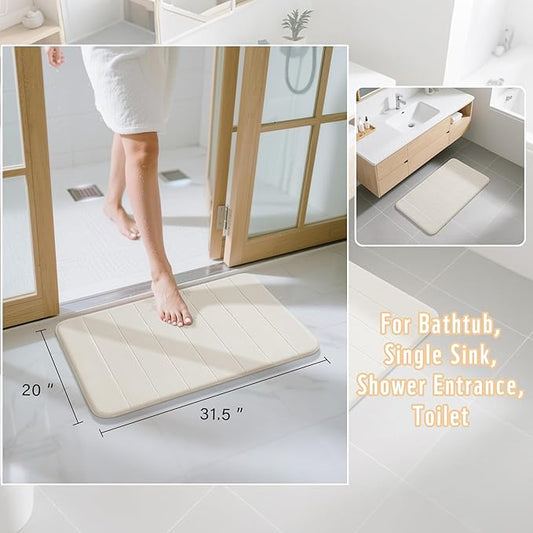 Yimobra Memory Foam Bath Mat, Super Soft Absorbent Bathroom Rug Non Slip 31.5x20 Inch, Quick Dry, Machine Washable Floor Carpet for Tub Shower, Home Decor Accessories, Cream